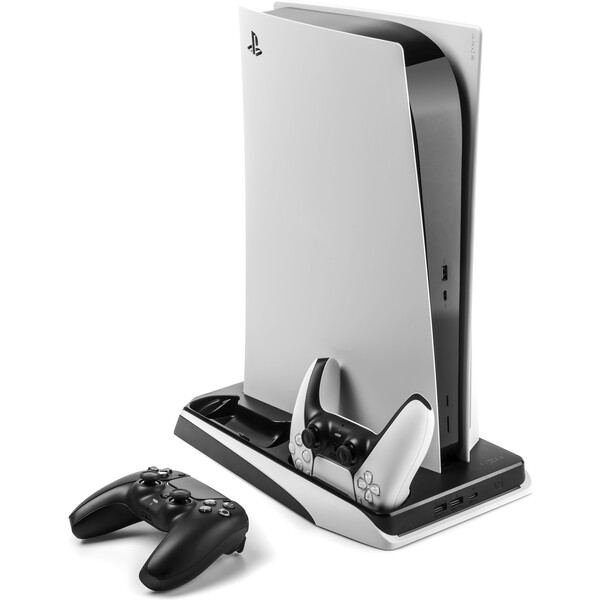 E-shop Multifunkčná stanica FIXED pre PlayStation 5 s chladením a nabíjaním pre dva ovládače DualSense, čer