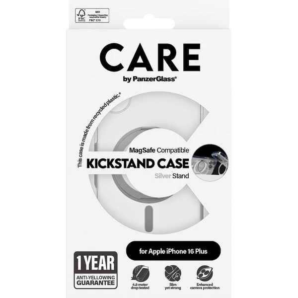 PanzerGlass® CARE kryt Apple iPhone 16 Plus MagSafe KickStand číry/sivý - Puzdra - Obrázok 1308000P01