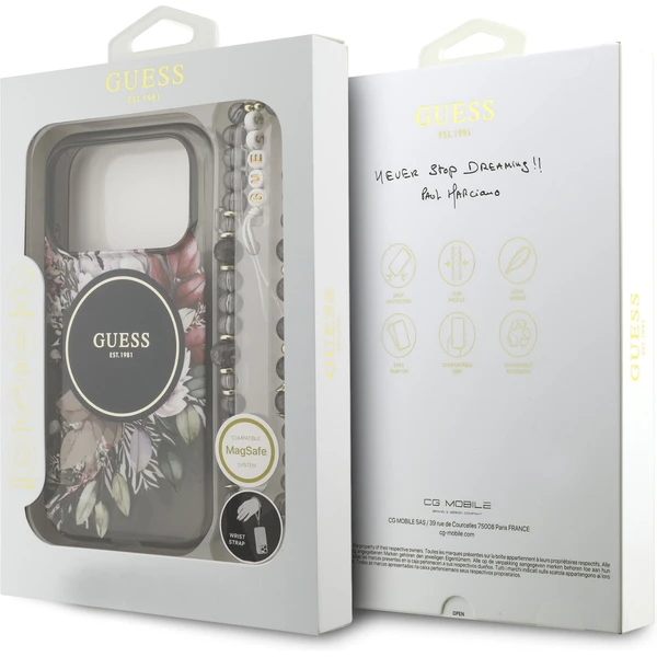 Guess IML Flowers Strap MagSafe kryt iPhone 17 Pro čierny - Puzdra - Obrázok 17f1a91d7bb84e3aaf552272c849eda6