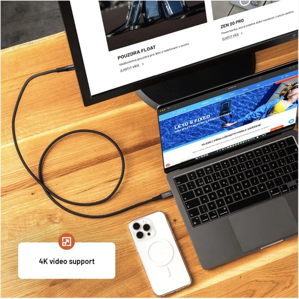 FIXED Multimediálny kábel USB-C napájací a dátový kábel 4K/60Hz, 20Gbps, 240W, 1,2m sivý - Káble a redukcie - Obrázok 314e642ddc644fbb8e8c439ea6ae4855