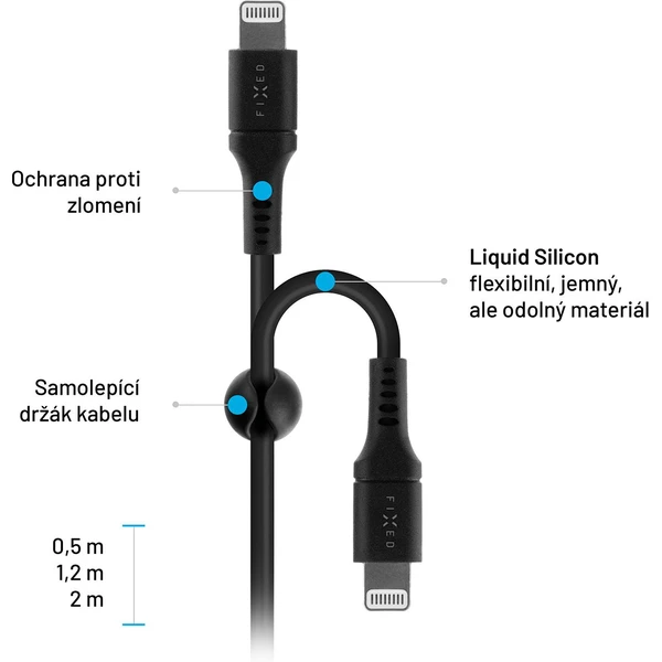 FIXED tekutý silikónový USB-C/Lightning napájací kábel 60W 1,2m čierny - Káble a redukcie - Obrázok 4HS1000601