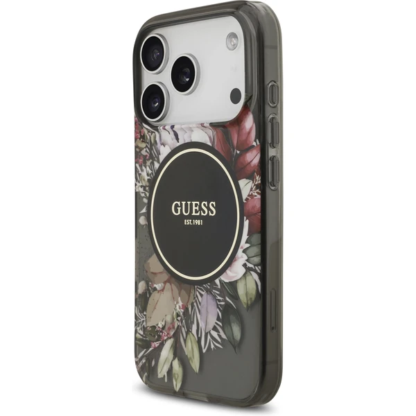 Guess IML Flowers Strap MagSafe kryt iPhone 17 Pro čierny - Puzdra - Obrázok 66d6987231fe472892df81f73b660b7e