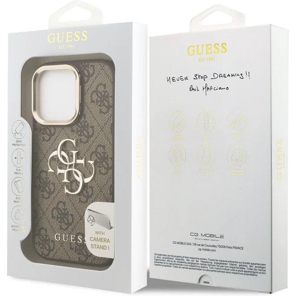 Guess PU 4G Metal Logo Stand Camera Frame kryt iPhone 16 Pre hnedý - Puzdra - Obrázok 78d9166ead134114a76eb825d472ac09