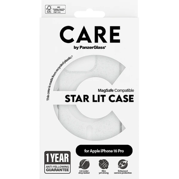 PanzerGlass® CARE kryt Apple iPhone 16 Pro MagSafe Star Lit trblietavý/biely - Puzdra - Obrázok 8508000P01
