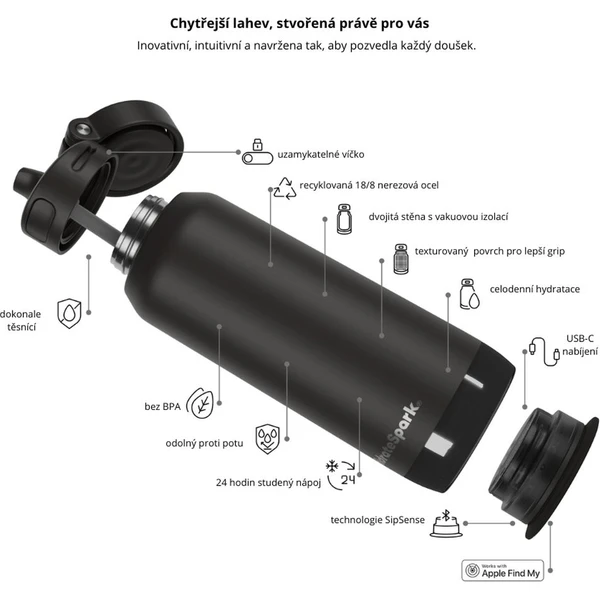HidrateSpark PRO 2 múdra fľaša so slamkou, 950 ml čierna - Inteligentné fľaše - Obrázok 8X2H000K01