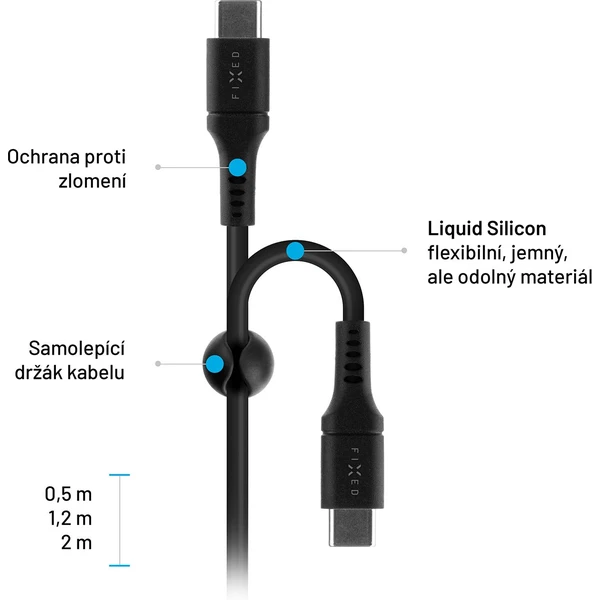 FIXED tekutý silikónový USB-C/USB-C napájací kábel 60W 0,5m čierny - Káble a redukcie - Obrázok CSS1000601