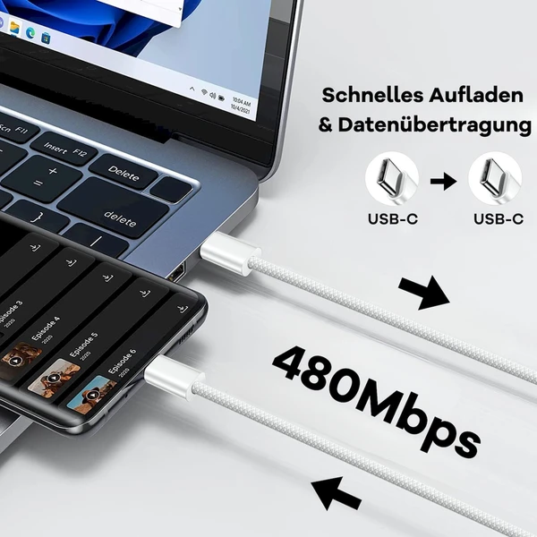 Cubenest zapletený USB-C/USB-C napájací kábel 60W 1m farebné 4ks - Káble a redukcie - Obrázok DSD5000O01