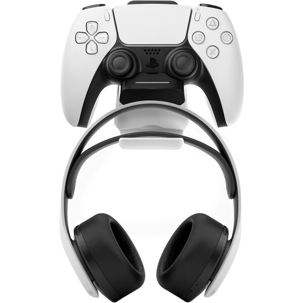E-shop Závesný nabíjací dok FIXED pre ovládač DualSense PlayStation 5 s hákom pre slúchadlá, čierno-biely