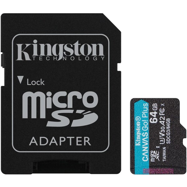 E-shop HW Kingston pamäťová karta 64GB Canvas Go Plus micro SDXC 170R A2 U3 V30 + SD adaptér