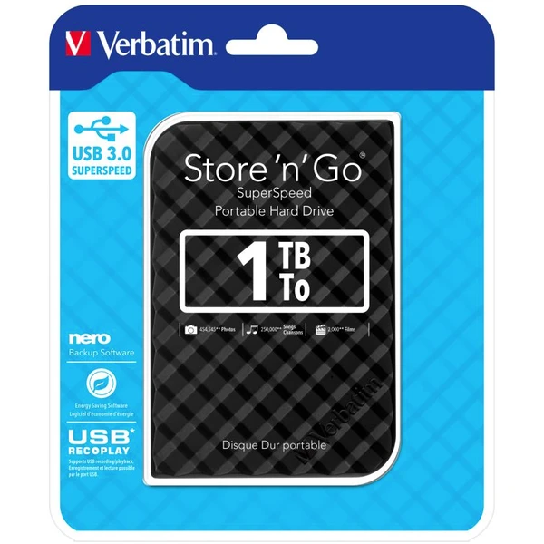 VERBATIM Store 'n' Go HDD 1TB USB 3.0 SuperSpeed GEN2 čierny - Pevné disky - Obrázok IBL8700301