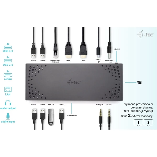i-tec USB 3.0/USB-C/Thunderbolt, 2x HDMI dokovacia stanica s PD 85W - Dokovacie stanice - Obrázok IEP8000601