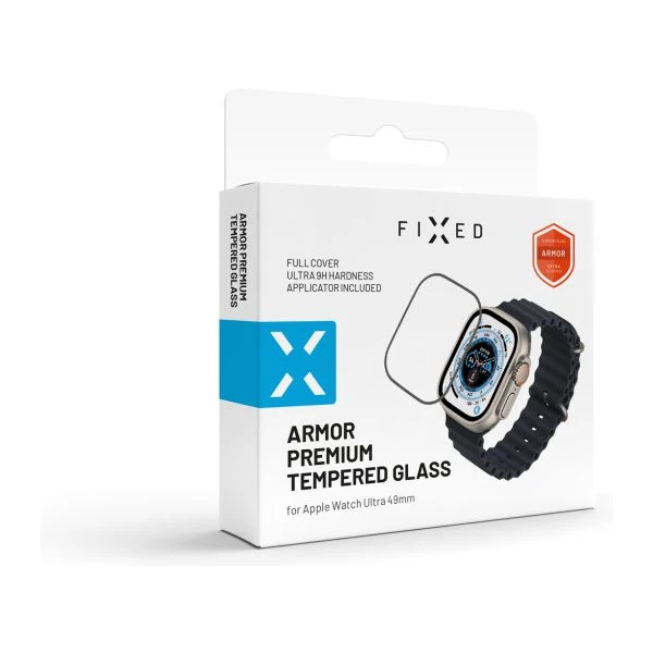 FIXED Armor prémiové tvrzené sklo s aplikátorem Apple Watch Ultra 49mm černé - Ochranné fólie a sklo - Obrázok K9U1000L01