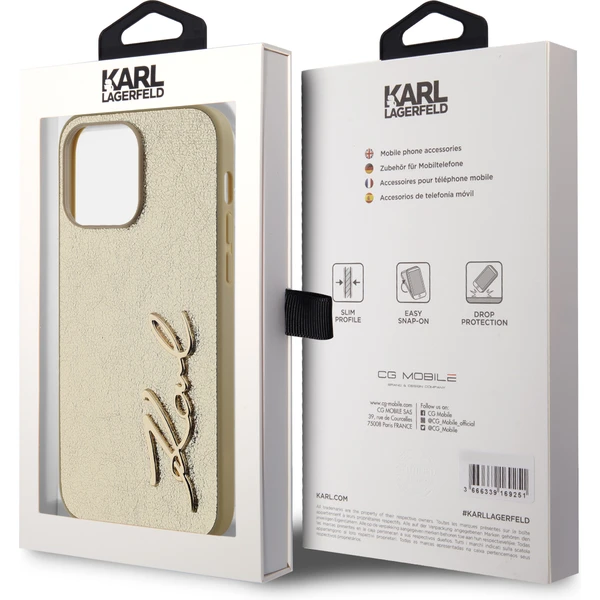Karl Lagerfeld Wrinkled PU Signature Logo zadný kryt iPhone 14 Pro Max zlatý - Puzdra - Obrázok KON5000J01