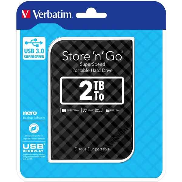 VERBATIM Store 'n' Go HDD 2TB USB 3.0 SuperSpeed GEN2 čierny - Pevné disky - Obrázok MBL8700301
