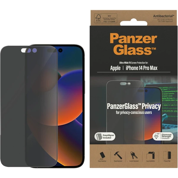 PanzerGlass™ Ultra-Wide Fit Privacy iPhone 14 Pro Max s inštalačným rámčekom - Ochranné fólie a sklo - Obrázok MHKG100501