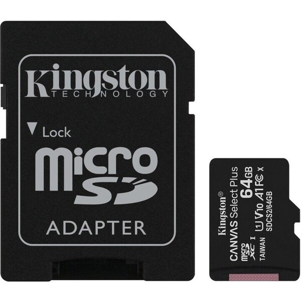 E-shop Kingston microSDXC Canvas Select Plus 64GB A1 Class 10 100MB/s + SD adaptér