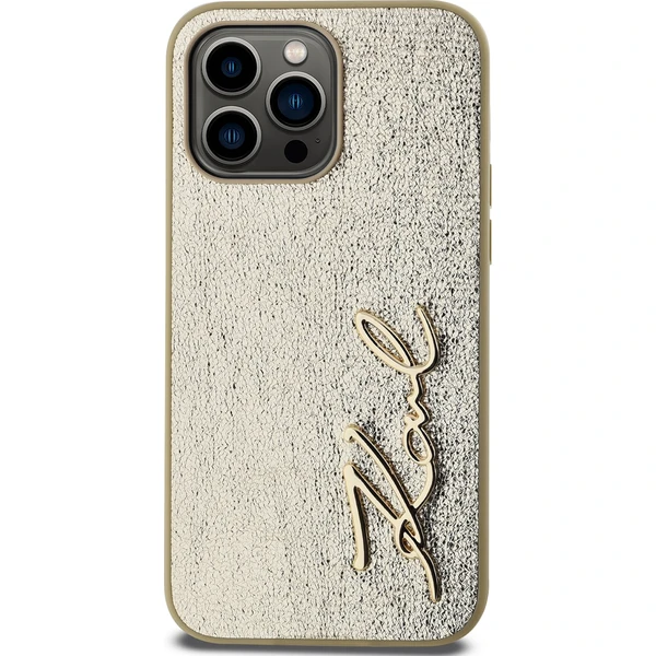 Karl Lagerfeld Wrinkled PU Signature Logo zadný kryt iPhone 14 Pro Max zlatý - Puzdra - Obrázok MON5000J01