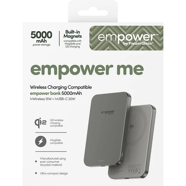 PanzerGlass® empower bezdrôtová Qi2 powerbanka 5000 mAh, MagSafe, sivá - Powerbanky - Obrázok N83J000K01