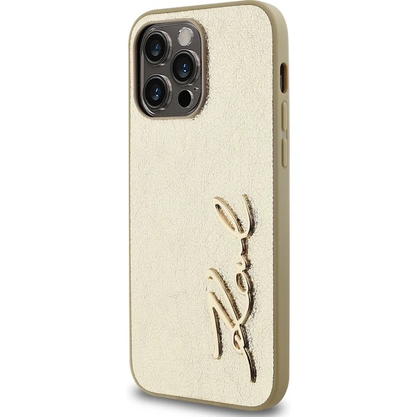 Karl Lagerfeld Wrinkled PU Signature Logo zadný kryt iPhone 14 Pro Max zlatý - Puzdra - Obrázok NON5000J01
