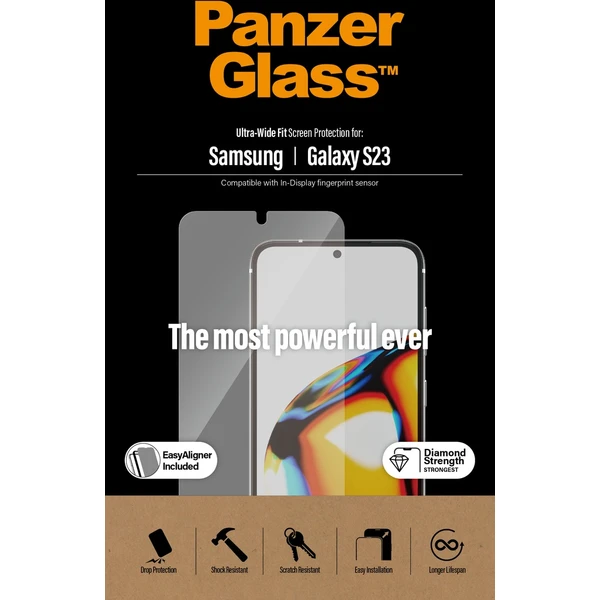 PanzerGlass™ Ultra-Wide Fit Samsung Galaxy S23/S22 s funkčným odtlačkom prstov a inštalačným rámčeko - Ochranné fólie a sklo - Obrázok O9S1G00101