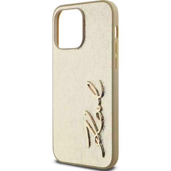 Karl Lagerfeld Wrinkled PU Signature Logo zadný kryt iPhone 14 Pro Max zlatý - Puzdra - Obrázok OON5000J01