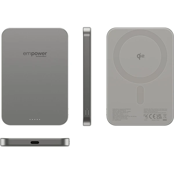 PanzerGlass® empower bezdrôtová Qi2 powerbanka 5000 mAh, MagSafe, sivá - Powerbanky - Obrázok P83J000K01