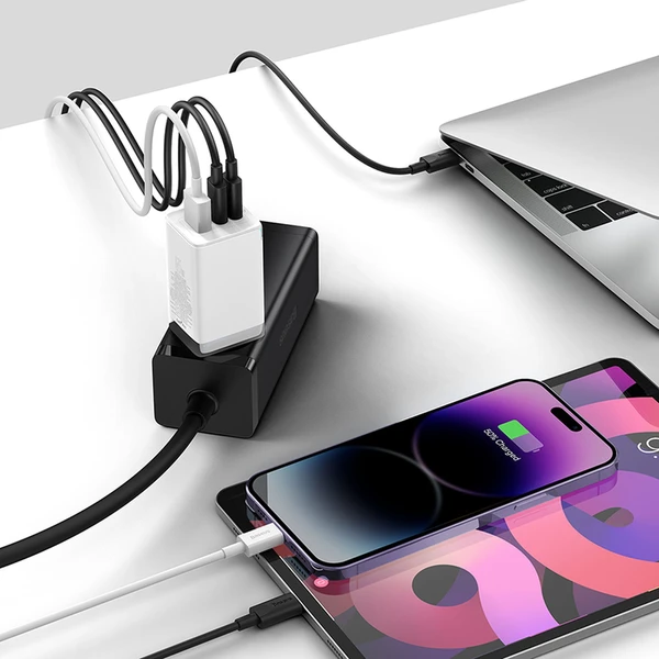 Baseus GaN5 Pre rýchlonabíjačka 65W 2x USB-C, 1x USB biela - Nabíjačky - Obrázok PFGE000L01