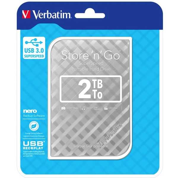 VERBATIM Store 'n' Go HDD 2TB USB 3.0 SuperSpeed GEN2 strieborný - Pevné disky - Obrázok QBL8700301