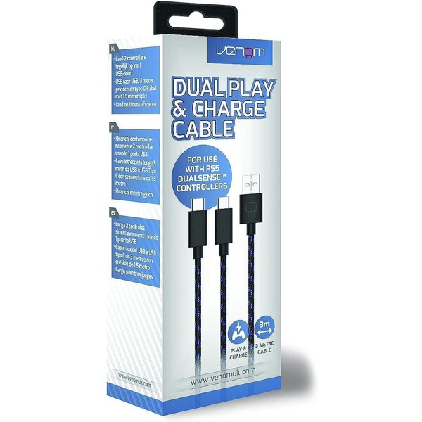 E-shop Venom VS5002 Play & Charge duálny USB-C kábel 3m