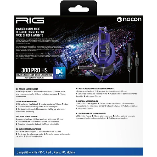 Nacon RIG 300 PRO HS herné slúchadlá Cosmic Purple - Slúchadlá - Obrázok TBO7000K01