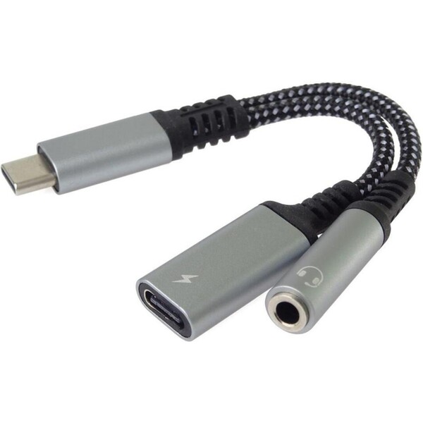 E-shop PremiumCord Redukcia USB-C /3,5mm jack s DAC chipom + USB-C na nabíjanie 13cm