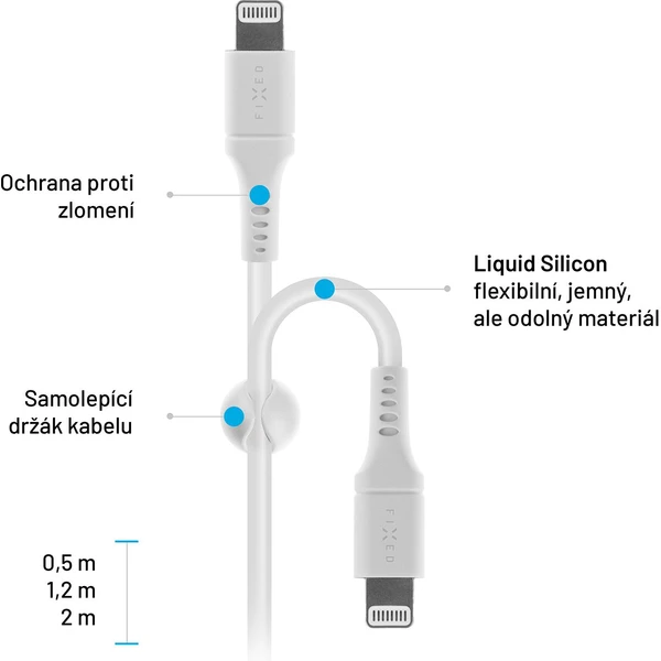 FIXED Liquid silikónový napájací kábel USB-C/Lightning 60W 2m biely - Káble a redukcie - Obrázok VJS1000601