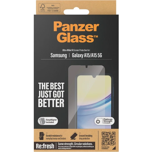 PanzerGlass Ultra-Wide Fit ochranné sklo Samsung Galaxy A15/A15 5G s inštalačným rámčekom - Ochranné fólie a sklo - Obrázok WR51000P01
