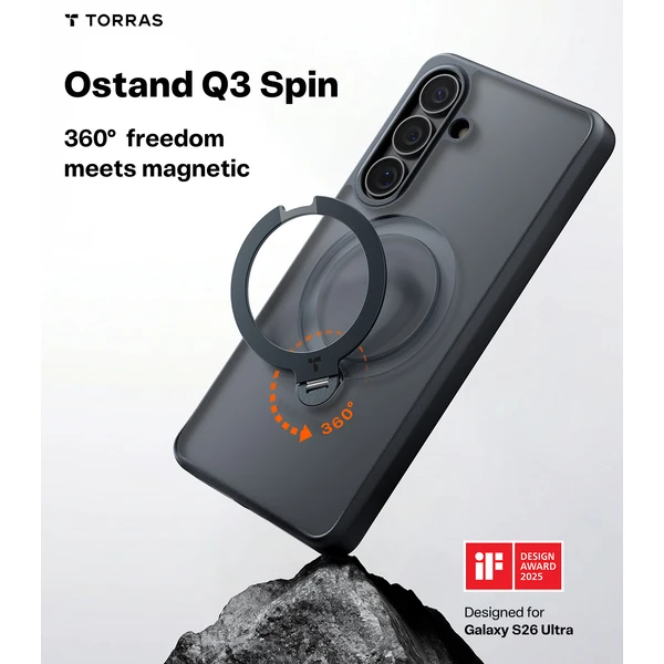 Torras Ostand Q3 Spin MagSafe kryt Samsung Galaxy S26+ obsidian black - Puzdra - Obrázok b4069d1e57604ddd8e4d779ea2439891
