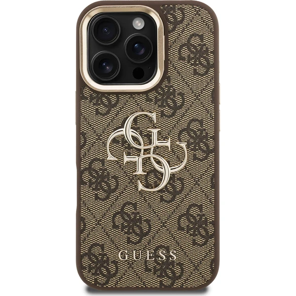 Guess PU 4G Metal Logo Stand Camera Frame kryt iPhone 16 Pre hnedý - Puzdra - Obrázok bc07cf629abd4ad2be485e6a906e23fa